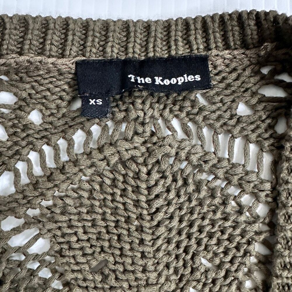 The Kooples XS Olive Green Crochet Open Knit Longline Cardigan Boho Festival - Picture 9 of 11